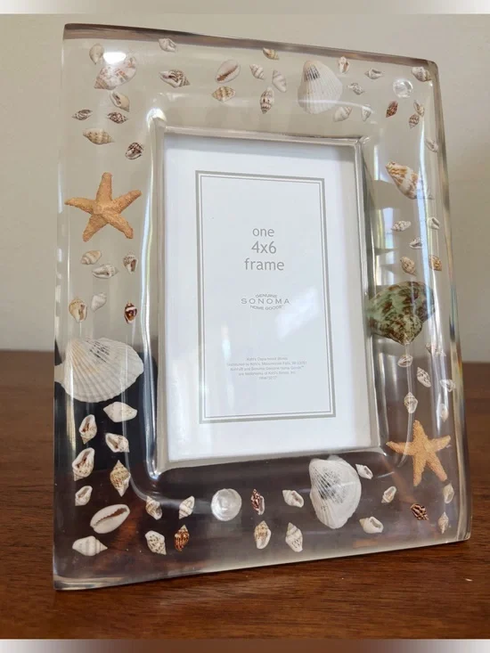 Coastal Sonoma Lucite Acrylic Seashell Picture Photo Frame 4” X 6”