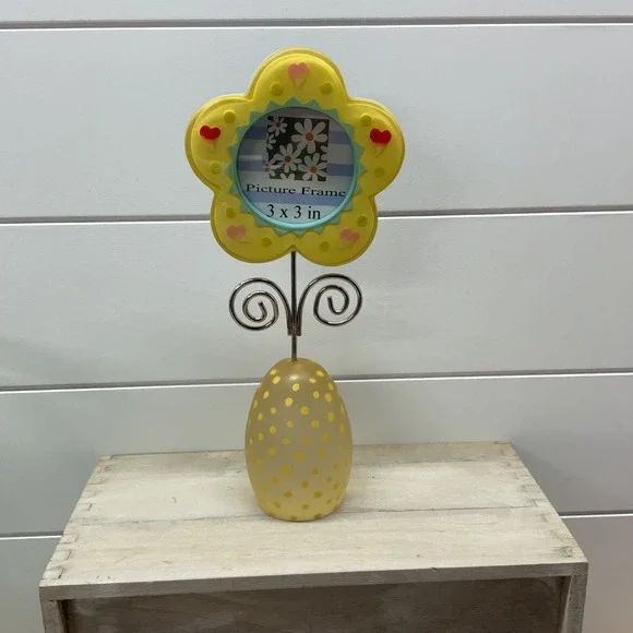 Yellow Flower Picture Frame 3x3 Polka Dot Egg Base Kidcore Y2K Desk Decor 10in