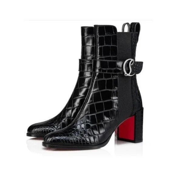 Christian Louboutin‎ Croc Embossed Chelsea Boot 70 Calf Leather in Black Size 37