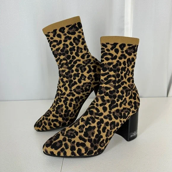 Blondo Leopard Print Waterproof Sock Booties‎ Block Heel Size 9.5/39 READ