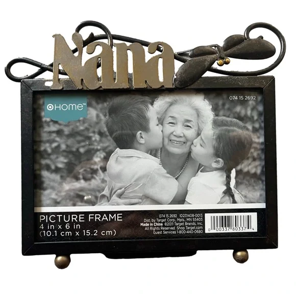 Home “Nana” Metal Picture Frame 4x6 – Rustic Black & Bronze w/Dragonfly Accent