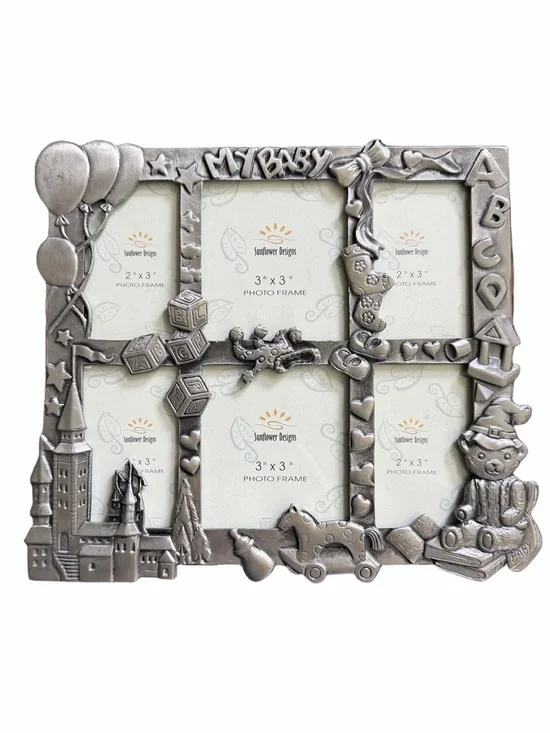 Baby Memories Collage Picture Frame Silver Tone Nursery Decor Multi Photo Frame