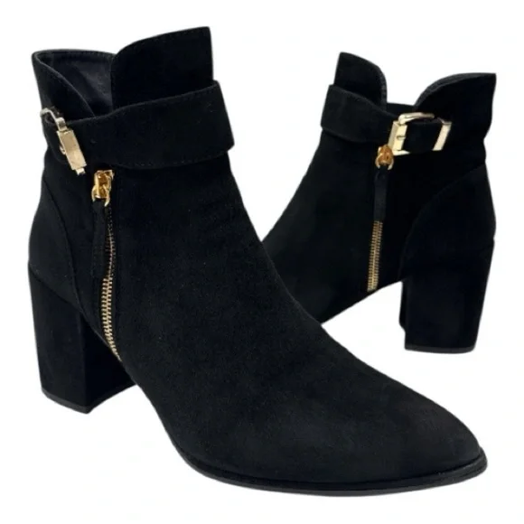 Stuart Weitzman Black Ankle Booties with Gold Zipper