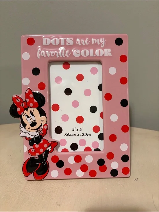 Disney Minnie Mouse Pink, Red, Black Polka Dot Ceramic Picture Frame NWT