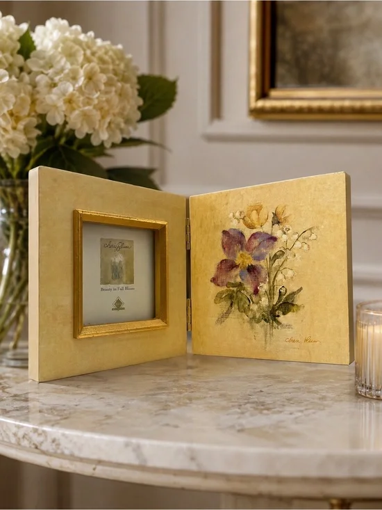Floral Hinged Photo Frame - Gold and Purple