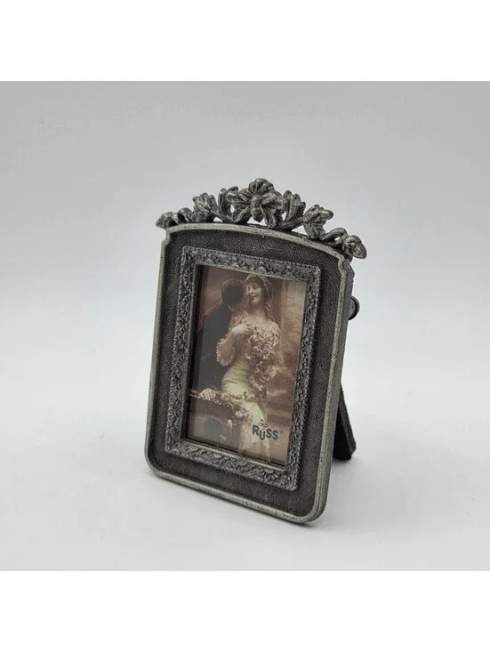 Vintage Russ Mini Picture Frame Floral Geometric Silver