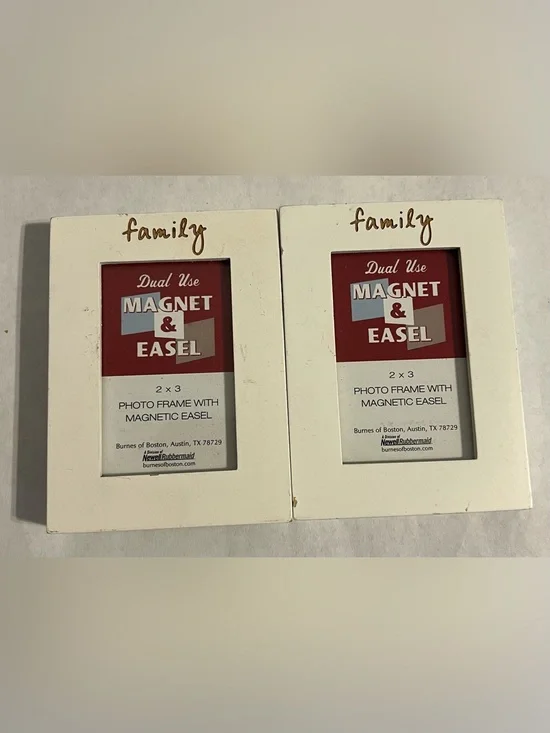 Burnes Of Boston White 'family' Magnetic 2x3 Photo Easel Magnet Frame Set Of 2