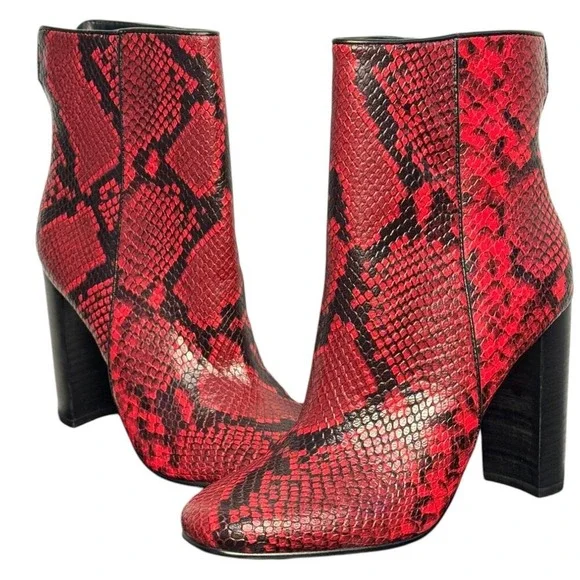 AQUA Soren Block Heel Booties in‎ Red Snakeskin NIB Size 7