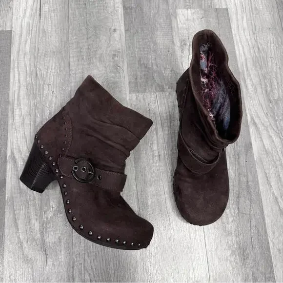 Dansko Nikita Brown Suede Heeled Boots with Studded Mid Ankle Boot 36 (5.5-6)