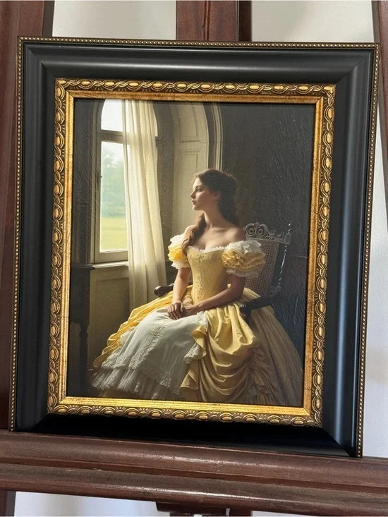 8x10” faux oil painting Belle inspired  Framed Wall Art