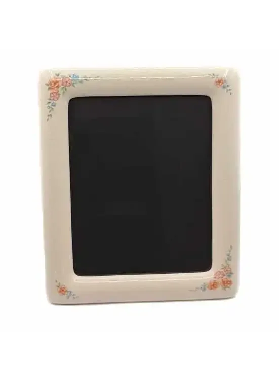 Vintage 1980s White Pastel Floral Ceramic Picture Frame – 8x10-Inch Photo