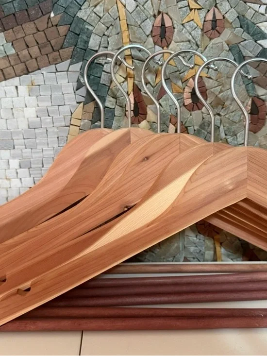 Set of 10 - Cedar Wood Suit Hangers with Metal Hooks - Natural Wood