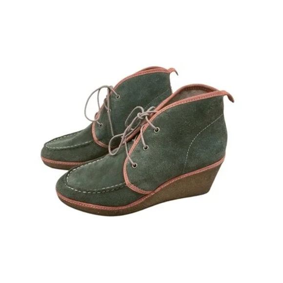 Olukai Wali Suede Green Wedge Ankle‎ Chukka Boots 7 Whimsical Forrest Goblincore