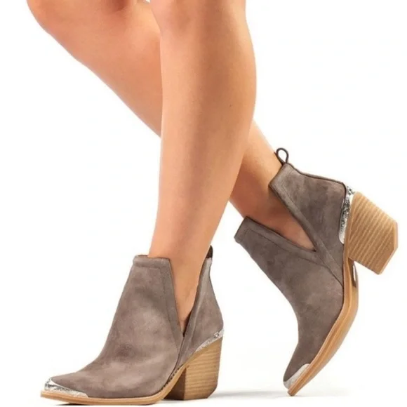 JEFFREY CAMPBELL Cromwell Suede Leather Western Studded Ankle Booties Boots