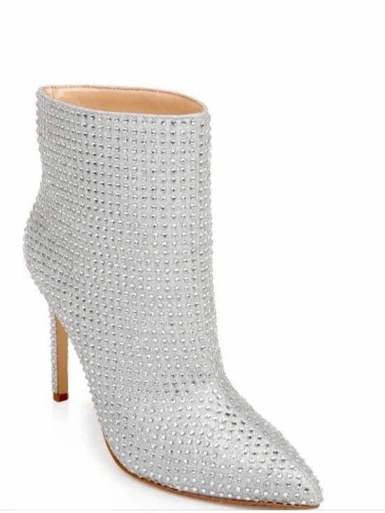 Jewel Badgley Mischka Silver Crystal-Studded Pointed-Toe Ankle Bootie