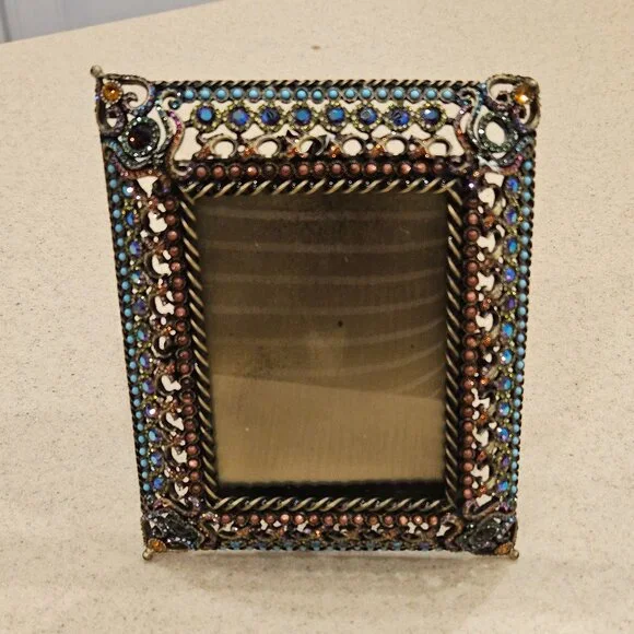 RARE JAY STRONGWATER 1ST PATRICIA TIARA SCROLL TURQUOISE CRYSTAL ENAMEL FRAME
