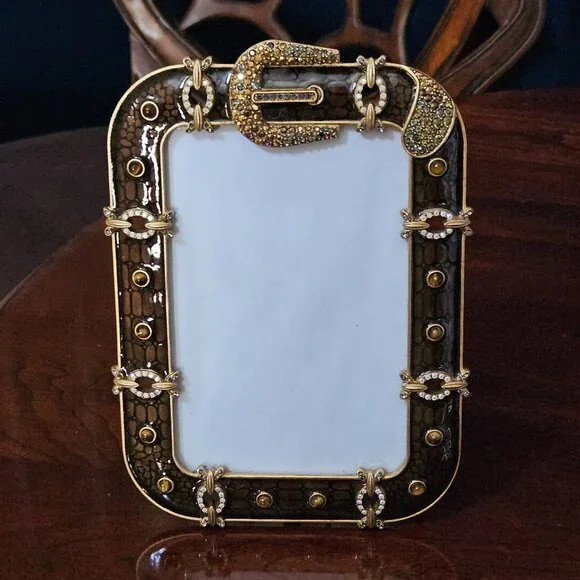 RARE $850 JAY STRONGWATER BELT BUCKLE LIBRE JUNGLE DECO CRYSTAL ENAMEL FRAME