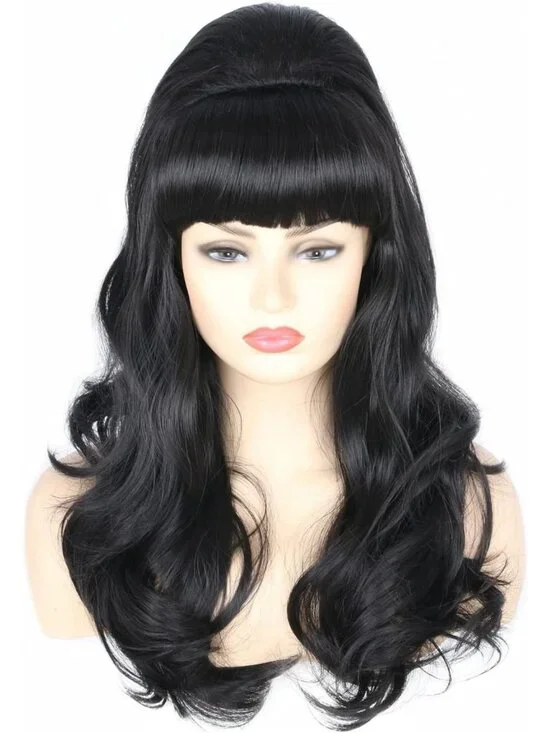 Black Beehive Bouffant Wig - Long Wavy 60s/70s Costume Party Hair for Halloween