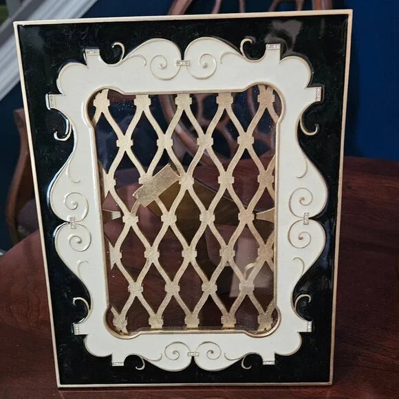 RARE JAY STRONGWATER BLACK CAMEO ART DECO SCROLL SCALLOP CRYSTAL ENAMEL FRAME