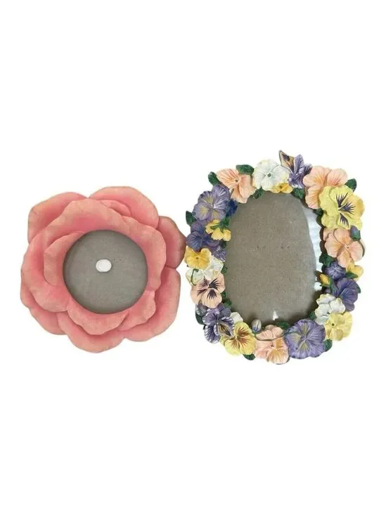 Two Floral Rose Pansy Vintage Small Frames, Pink Petals Rose & Intricate Pansies