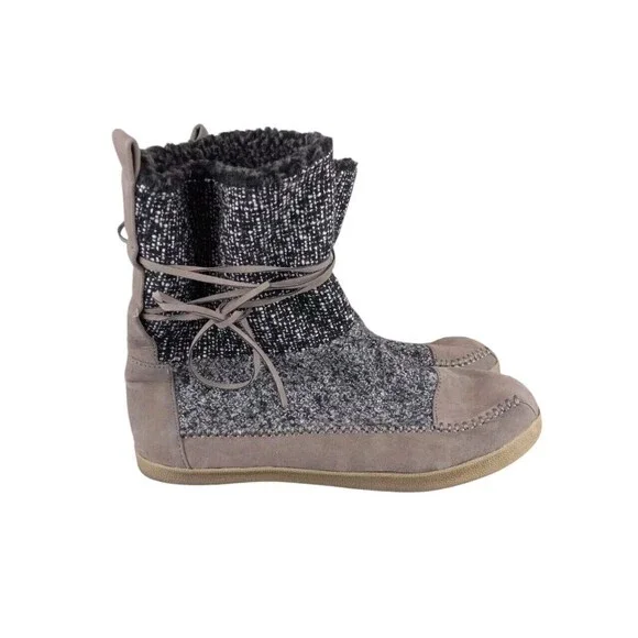 Madden Girl Jackmen Black/White Tweed‎ Boots Lace Tie Booties Size 9 Beige