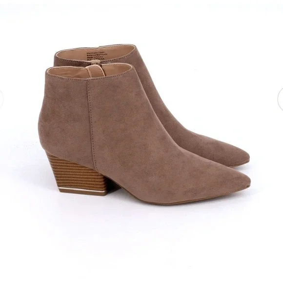 Alfani Taupe Faux Suede Pointed Toe Ankle Boots Block Heel Size 11‎ Step Flex