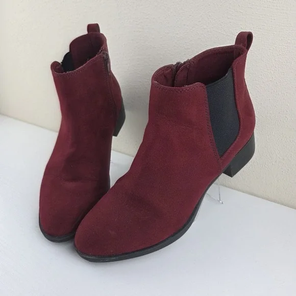 So Kohls Memory Foam Burgundy Zipper Stretch Slip On‎ Ankle Boot 7 1/2 Med