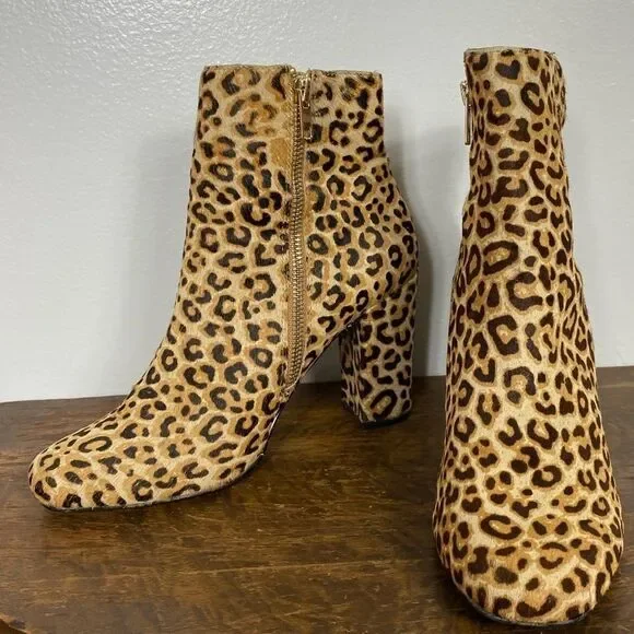 Steve Madden “Pixie” leather calf hair leopard print booties
