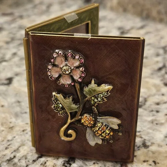 RARE HANDSIGNED JAY STRONGWATER BEE FLOWER TRAVEL FOLDING CRYSTAL ENAMEL FRAME
