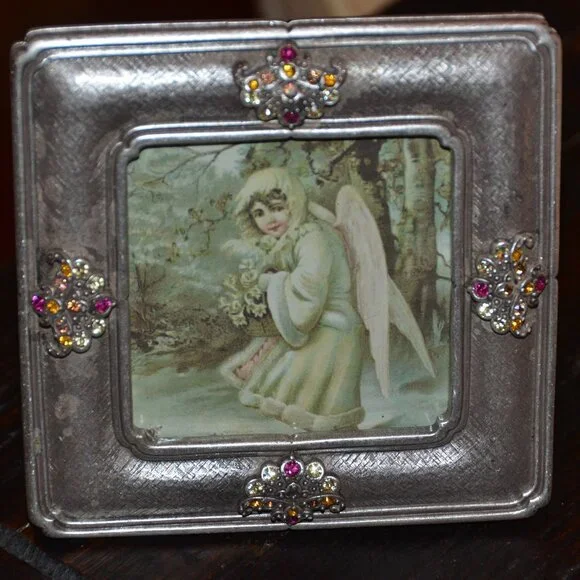 RARE LUXURY JAY STRONGWATER CHINOISERIE SILVER PINK FAN ENAMEL CRYSTAL FRAME
