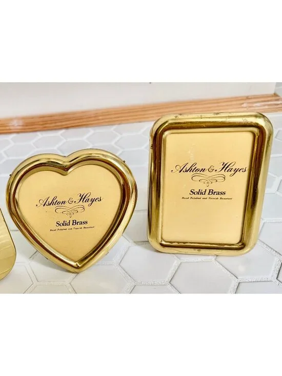 Vintage Ashton & Hayes Solid Brass Picture Frames Set of 2 Heart & Rectangle