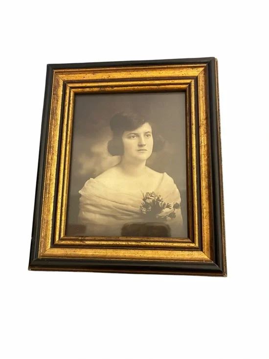 Vintage Ornate Black and Gold Framed Portrait of a Woman Sepia Wall Art