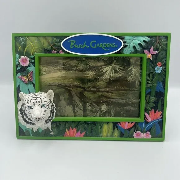 Vintage Busch Gardens Animals 4×6 Photo‎ Frame Tabletop White Tiger HTF