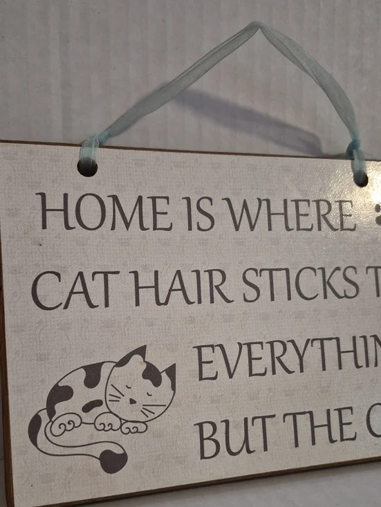 Source Unknown Cat Hair Quote Hanging Sign - Light Blue and Beige