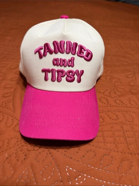 Tanned and Tipsy White & Hot Pink Baseball Cap