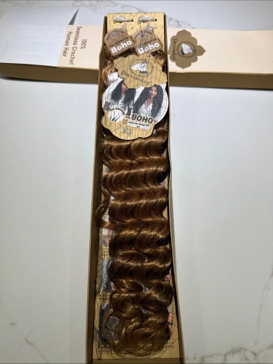 💯% 20” HUMAN Seamless Crochet Hair Extension 60g, Deep wave with Instructions
