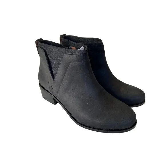Vionic Joslyn Black Leather‎ Suede Ankle Boots Weather Resistant Side Zip