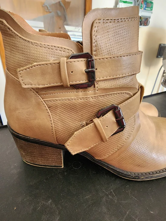 Tan Women's Ankle Boots with Buckle Strap