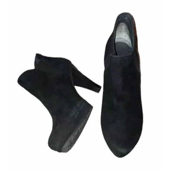 Paul Green Black Suede Ankle Platform Lug Sole Booties boots 8.5 elastic side