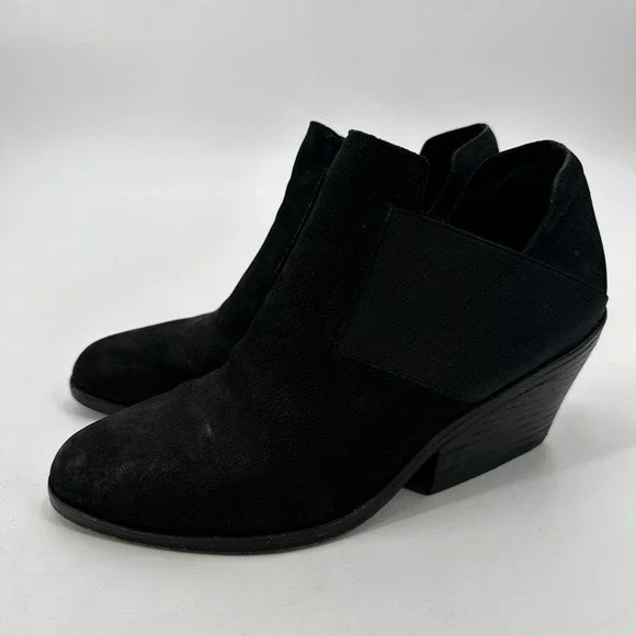 Eileen Fisher Black Suede Wedge Ankle Boots‎ Elastic Gore Almond Toe Booties
