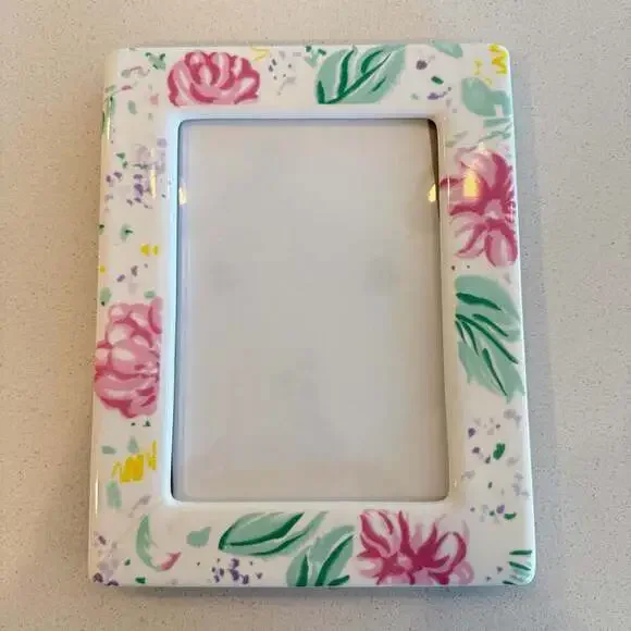 Vintage Cottagecore White Porcelain Frame with Hand Painted  Flowers - 5x7