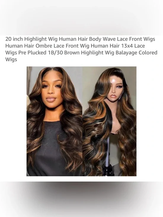 Brown Highlight Body Wave Lace Front Wig - 1B/30 Ombre