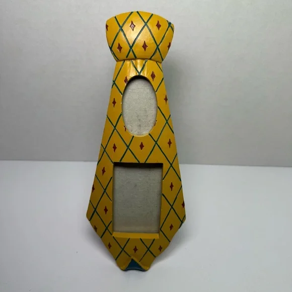 Cute Vintage Neck Tie Wood Picture Frame Yellow Diamond‎ Pattern With 2 Pictures