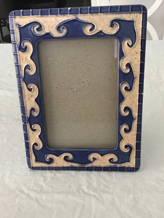 Handcrafted Blue and Cream Ceramic Photo Frame #194