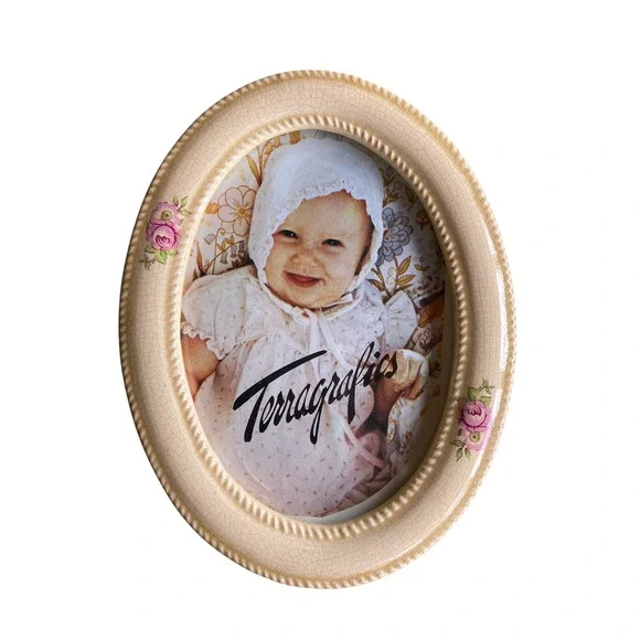 Terragrafics Devonshire Series Vintage Oval Ceramic Floral Crackle Frame 5x7