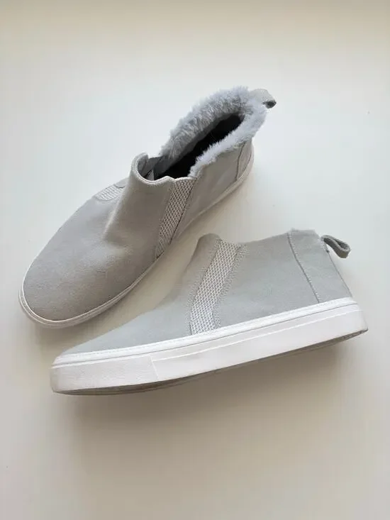 Toms Bryce Gray Suede Faux Fur Ankle Boots Size 11 Casual Slip On