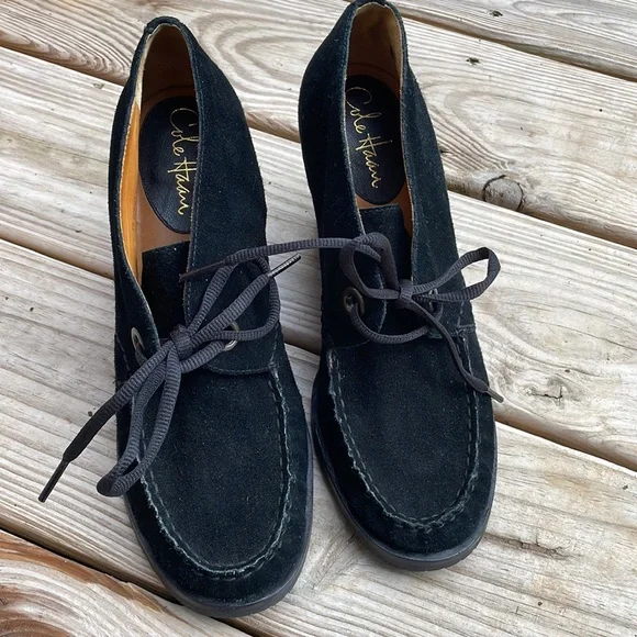 Cole Haan Nike Air Black Suede Lace-Up Wedge Ankle Booties Women’s Size 8.5