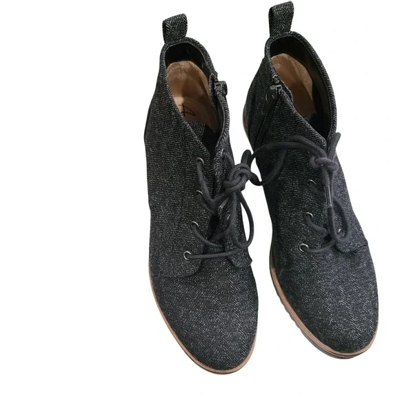 Abella‎ Zeta Womens 6M Black Grey Fabric Wedge Ankle Boots Side Zip True Comfort