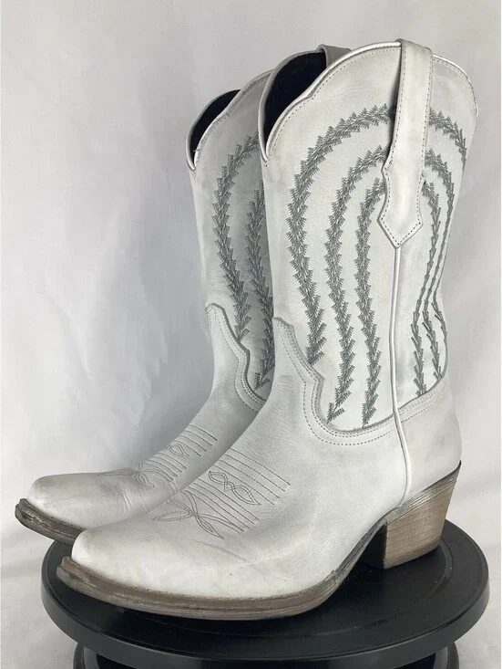 Women’s Size 8 Sterling River White Leather Western Cowboy Boots Pointed Toe