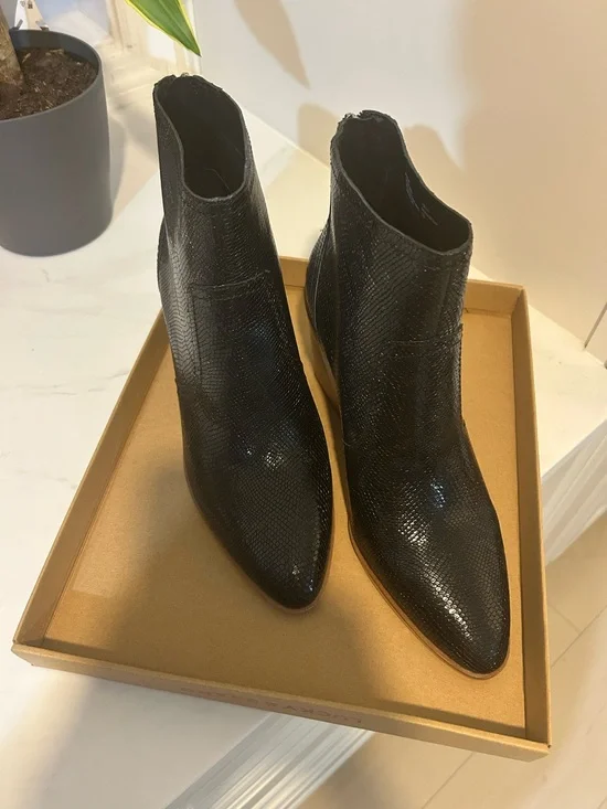 Lucky Brand Black Snake-Embossed Pointed Toe Ankle Booties
